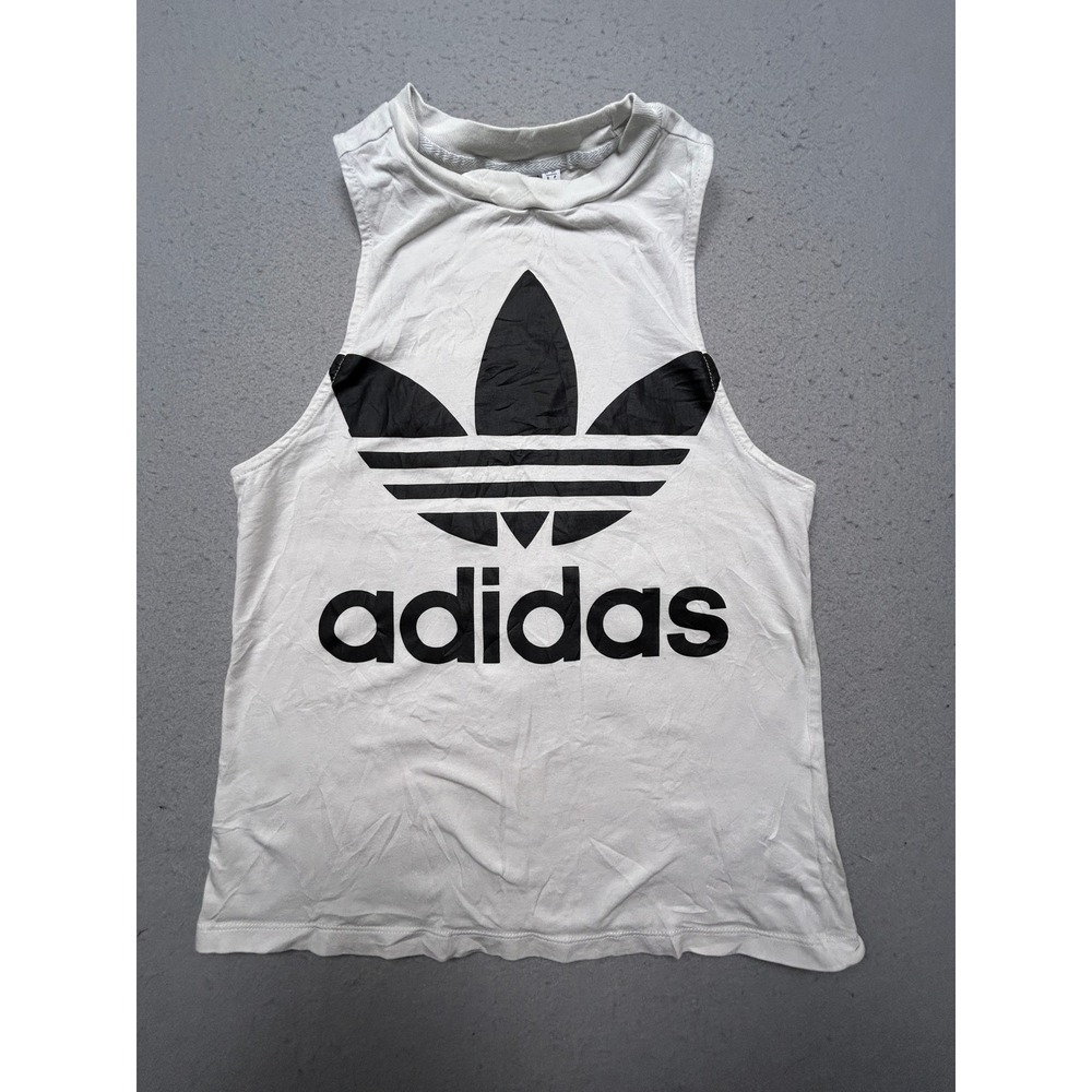 Adidas Originals Tank Top Cotton White Black Trefoil Small Womens